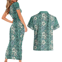 Hawaii Vintage Green Hibiscus Tapa Pattern Couples Matching Short Sleeve Bodycon Dress and Hawaiian Shirt LT05 - Polynesian Pride