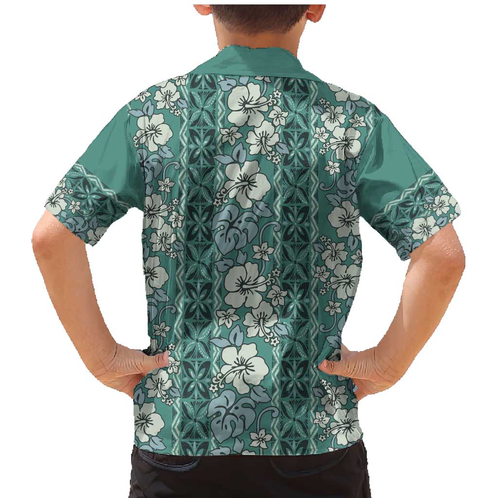 Hawaii Vintage Green Hibiscus Tapa Pattern Family Matching Mermaid Dress and Hawaiian Shirt LT05 - Polynesian Pride