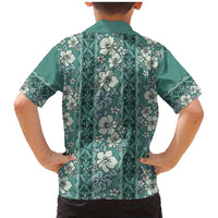 Hawaii Vintage Green Hibiscus Tapa Pattern Family Matching Mermaid Dress and Hawaiian Shirt LT05 - Polynesian Pride