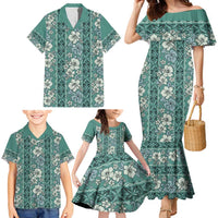 Hawaii Vintage Green Hibiscus Tapa Pattern Family Matching Mermaid Dress and Hawaiian Shirt LT05 - Polynesian Pride