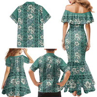Hawaii Vintage Green Hibiscus Tapa Pattern Family Matching Mermaid Dress and Hawaiian Shirt LT05 - Polynesian Pride