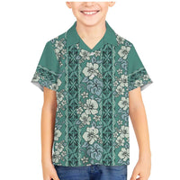 Hawaii Vintage Green Hibiscus Tapa Pattern Family Matching Mermaid Dress and Hawaiian Shirt LT05 Son's Shirt Green - Polynesian Pride