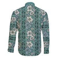 Hawaii Vintage Green Hibiscus Tapa Pattern Family Matching Off The Shoulder Long Sleeve Dress and Hawaiian Shirt LT05 - Polynesian Pride