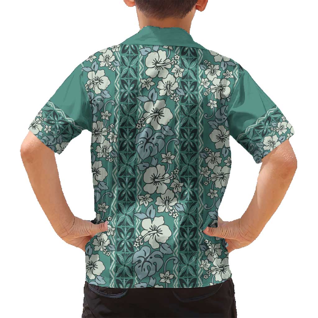 Hawaii Vintage Green Hibiscus Tapa Pattern Family Matching Off Shoulder Maxi Dress and Hawaiian Shirt LT05 - Polynesian Pride