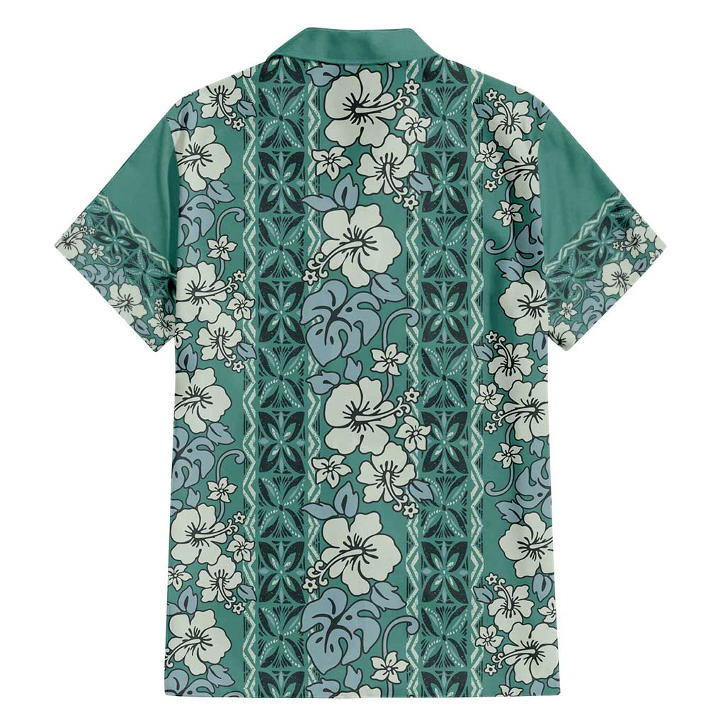 Hawaii Vintage Green Hibiscus Tapa Pattern Family Matching Off Shoulder Maxi Dress and Hawaiian Shirt LT05 - Polynesian Pride