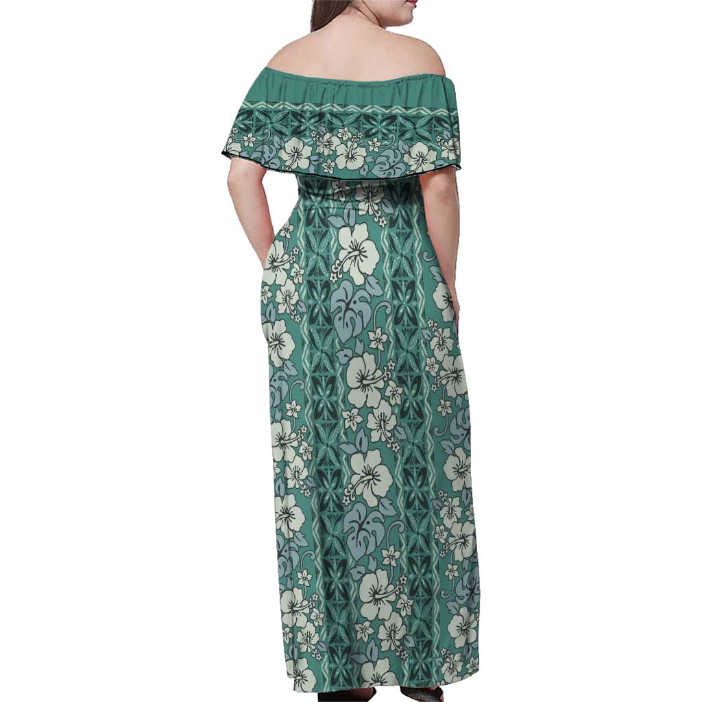 Hawaii Vintage Green Hibiscus Tapa Pattern Family Matching Off Shoulder Maxi Dress and Hawaiian Shirt LT05 - Polynesian Pride