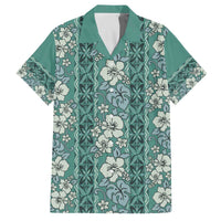 Hawaii Vintage Green Hibiscus Tapa Pattern Family Matching Off Shoulder Short Dress and Hawaiian Shirt LT05 Dad's Shirt - Short Sleeve Green - Polynesian Pride