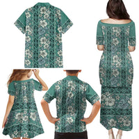 Hawaii Vintage Green Hibiscus Tapa Pattern Family Matching Puletasi and Hawaiian Shirt LT05 - Polynesian Pride