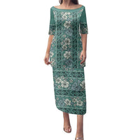 Hawaii Vintage Green Hibiscus Tapa Pattern Family Matching Puletasi and Hawaiian Shirt LT05 Mom's Dress Green - Polynesian Pride