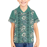 Hawaii Vintage Green Hibiscus Tapa Pattern Family Matching Puletasi and Hawaiian Shirt LT05 Son's Shirt Green - Polynesian Pride