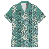 Hawaii Vintage Green Hibiscus Tapa Pattern Family Matching Short Sleeve Bodycon Dress and Hawaiian Shirt LT05 Dad's Shirt - Short Sleeve Green - Polynesian Pride