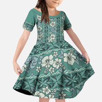Hawaii Vintage Green Hibiscus Tapa Pattern Family Matching Summer Maxi Dress and Hawaiian Shirt LT05 Daughter's Dress Green - Polynesian Pride