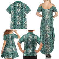 Hawaii Vintage Green Hibiscus Tapa Pattern Family Matching Summer Maxi Dress and Hawaiian Shirt LT05 - Polynesian Pride