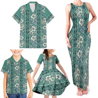 Hawaii Vintage Green Hibiscus Tapa Pattern Family Matching Tank Maxi Dress and Hawaiian Shirt LT05 - Polynesian Pride