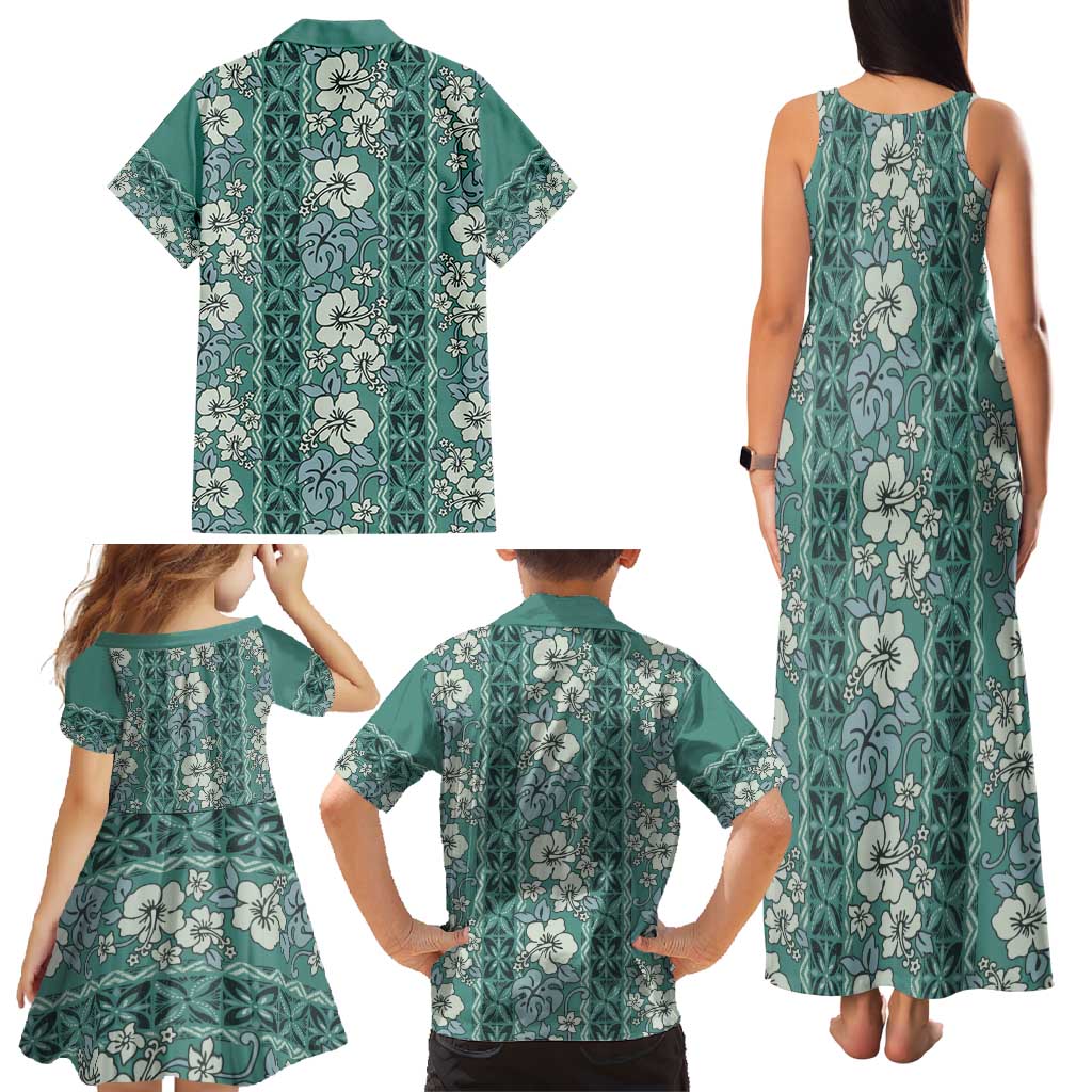 Hawaii Vintage Green Hibiscus Tapa Pattern Family Matching Tank Maxi Dress and Hawaiian Shirt LT05 - Polynesian Pride