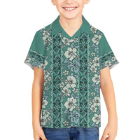 Hawaii Vintage Green Hibiscus Tapa Pattern Hawaiian Shirt