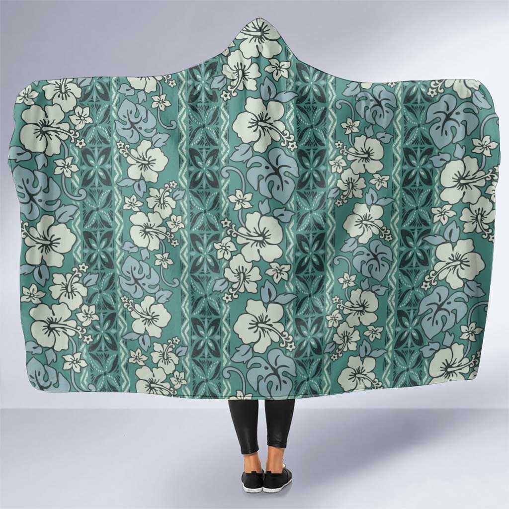 Hawaii Vintage Green Hibiscus Tapa Pattern Hooded Blanket LT05 One Size Green - Polynesian Pride