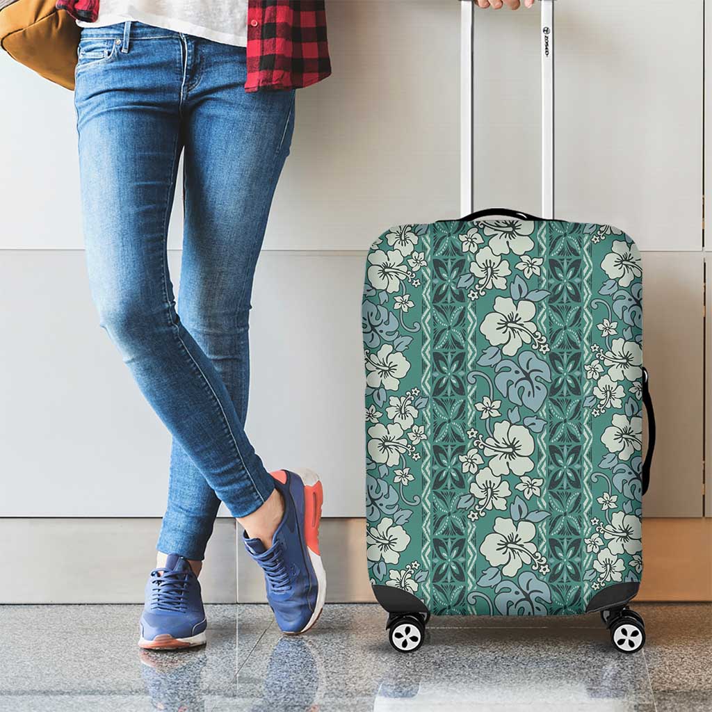 Hawaii Vintage Green Hibiscus Tapa Pattern Luggage Cover