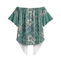 Hawaii Vintage Green Hibiscus Tapa Pattern Off Shoulder Wrap Waist Top LT05 - Polynesian Pride