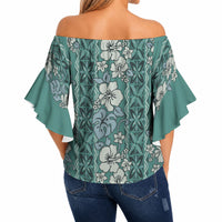 Hawaii Vintage Green Hibiscus Tapa Pattern Off Shoulder Wrap Waist Top LT05 - Polynesian Pride