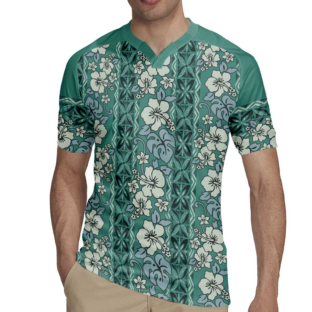 Hawaii Vintage Green Hibiscus Tapa Pattern Rugby Jersey LT05 - Polynesian Pride