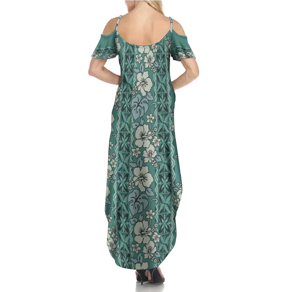 Hawaii Vintage Green Hibiscus Tapa Pattern Summer Maxi Dress LT05 - Polynesian Pride
