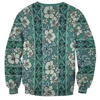 Hawaii Vintage Green Hibiscus Tapa Pattern Sweatshirt