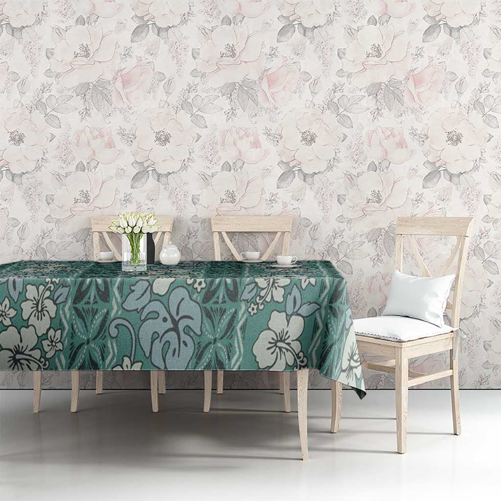 Hawaii Vintage Green Hibiscus Tapa Pattern Tablecloth