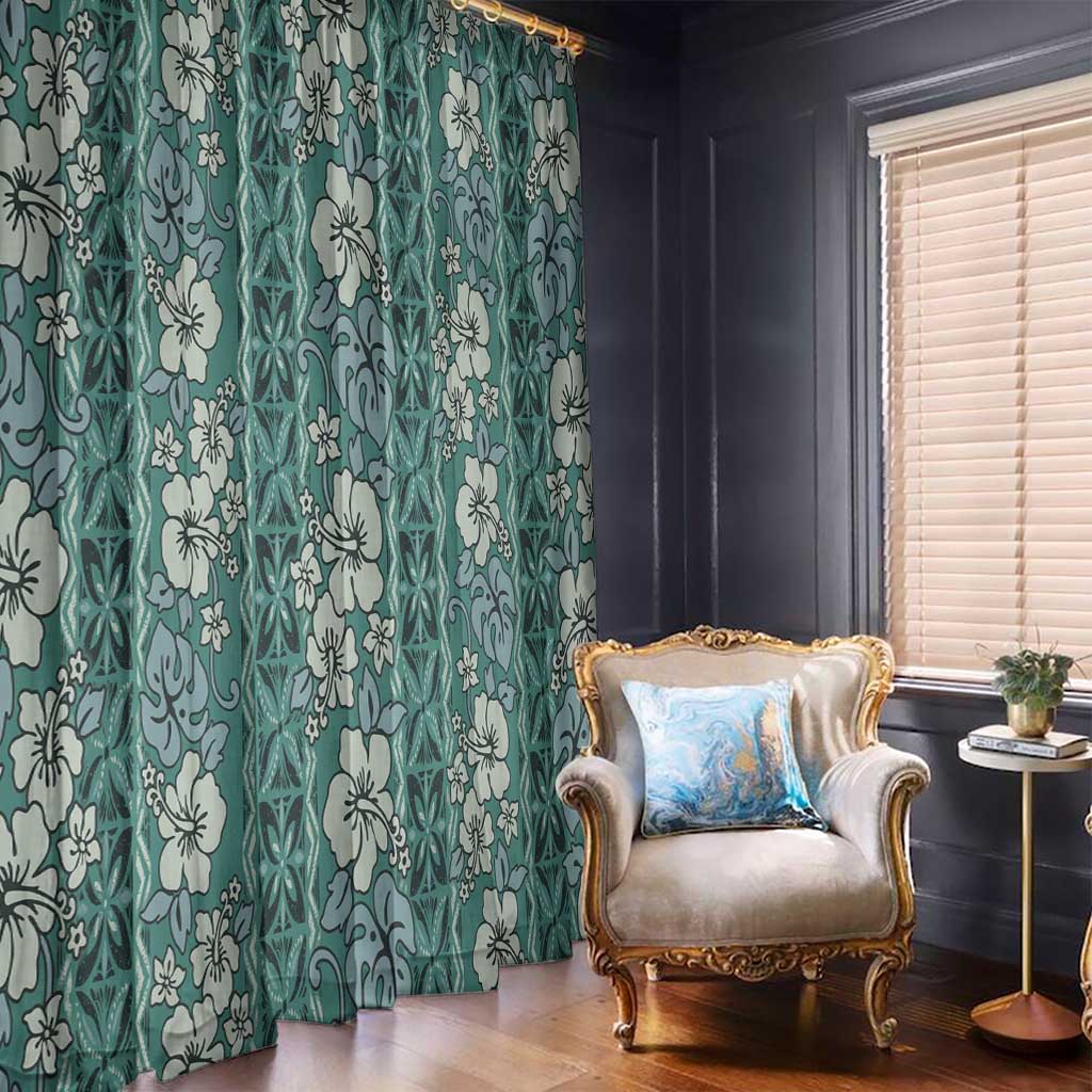 Hawaii Vintage Green Hibiscus Tapa Pattern Window Curtain