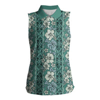 Hawaii Vintage Green Hibiscus Tapa Pattern Women Sleeveless Polo Shirt LT05 Female Green - Polynesian Pride