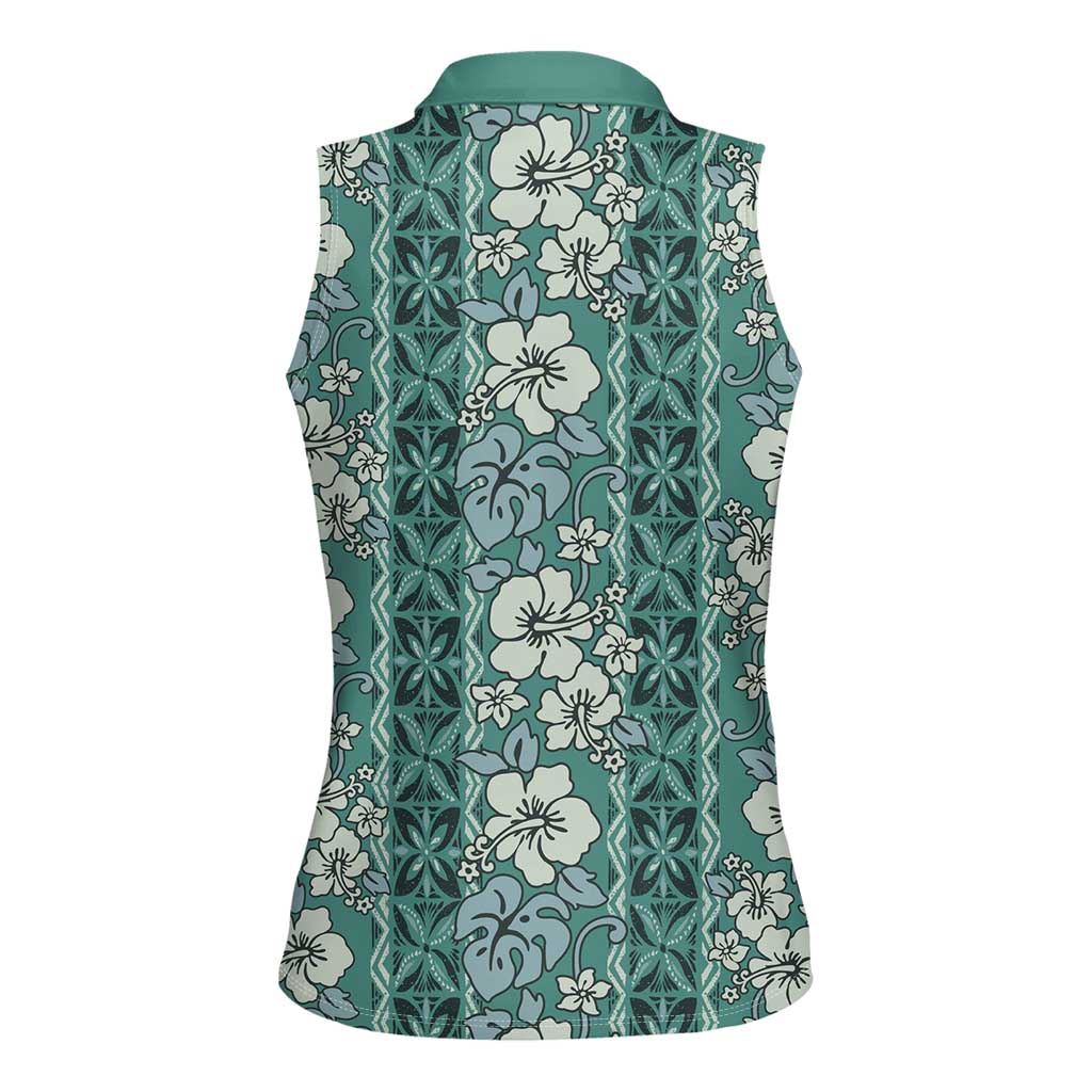 Hawaii Vintage Green Hibiscus Tapa Pattern Women Sleeveless Polo Shirt LT05 - Polynesian Pride