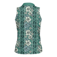 Hawaii Vintage Green Hibiscus Tapa Pattern Women Sleeveless Polo Shirt LT05 - Polynesian Pride