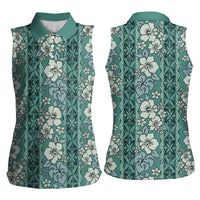 Hawaii Vintage Green Hibiscus Tapa Pattern Women Sleeveless Polo Shirt LT05 - Polynesian Pride
