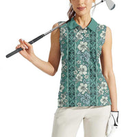 Hawaii Vintage Green Hibiscus Tapa Pattern Women Sleeveless Polo Shirt LT05 - Polynesian Pride