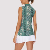 Hawaii Vintage Green Hibiscus Tapa Pattern Women Sleeveless Polo Shirt LT05 - Polynesian Pride