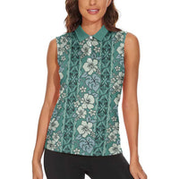 Hawaii Vintage Green Hibiscus Tapa Pattern Women Sleeveless Polo Shirt LT05 - Polynesian Pride