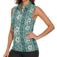 Hawaii Vintage Green Hibiscus Tapa Pattern Women Sleeveless Polo Shirt LT05 - Polynesian Pride