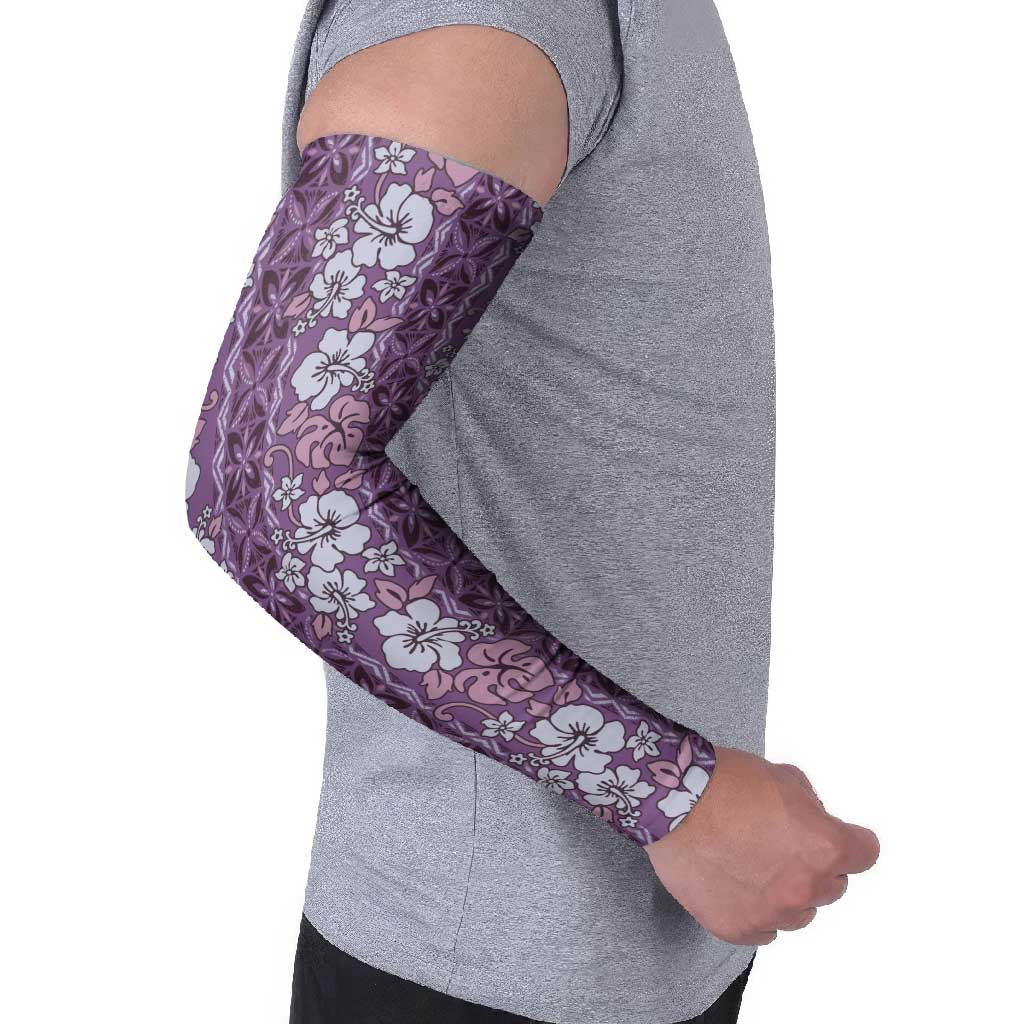 Hawaii Vintage Violet Hibiscus Tapa Pattern Arm Sleeves - Polynesian Pride