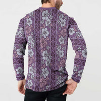 Hawaii Vintage Violet Hibiscus Tapa Pattern Button Sweatshirt