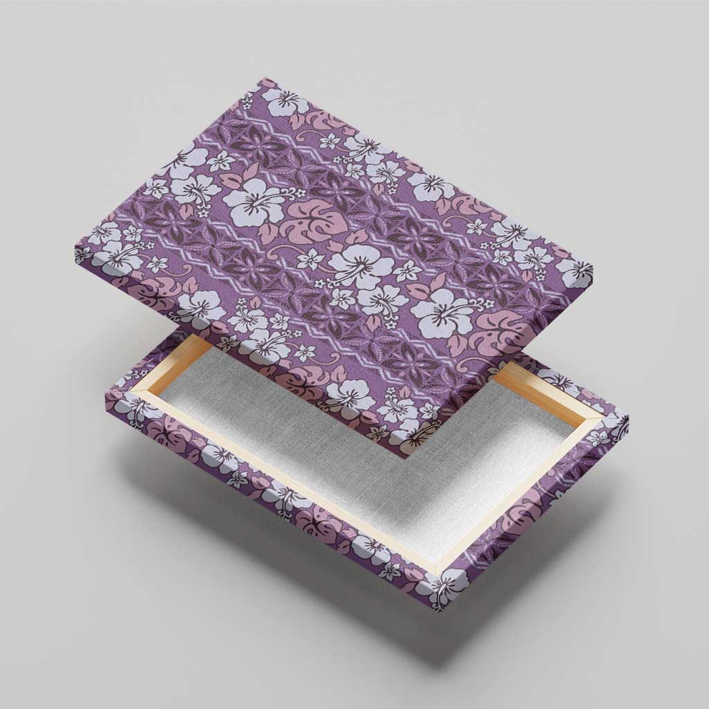 Hawaii Vintage Violet Hibiscus Tapa Pattern Canvas Wall Art