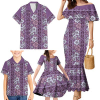 Hawaii Vintage Violet Hibiscus Tapa Pattern Family Matching Mermaid Dress and Hawaiian Shirt LT05 - Polynesian Pride