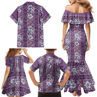Hawaii Vintage Violet Hibiscus Tapa Pattern Family Matching Mermaid Dress and Hawaiian Shirt LT05 - Polynesian Pride