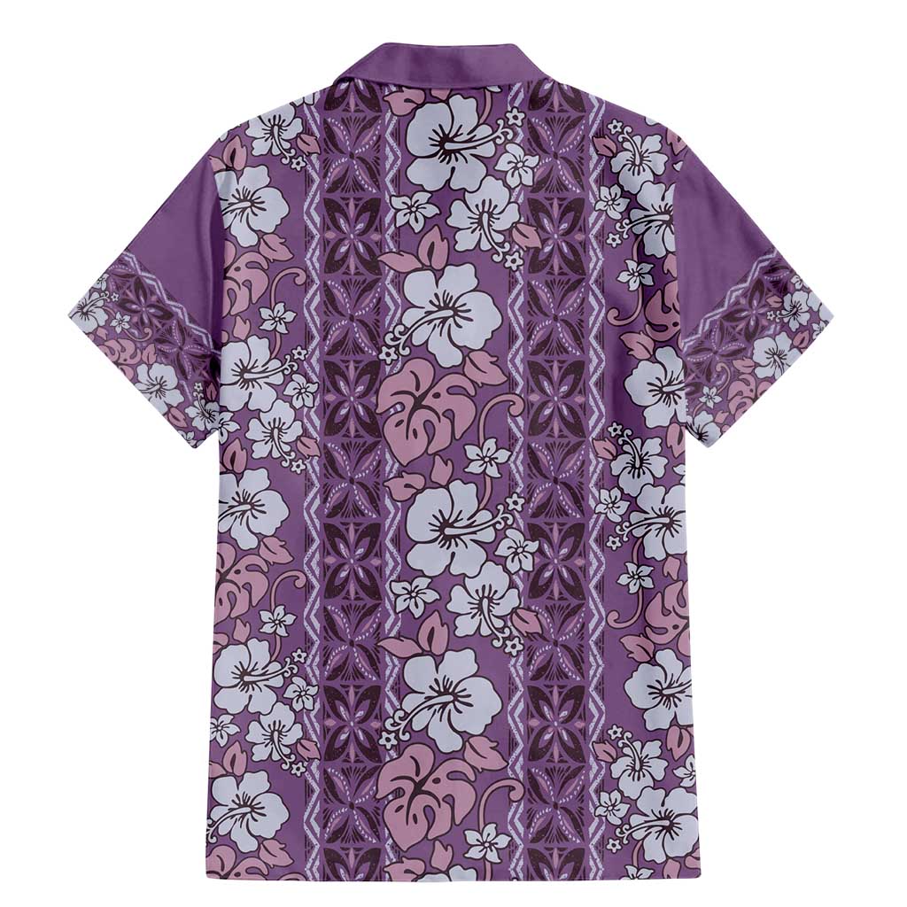 Hawaii Vintage Violet Hibiscus Tapa Pattern Family Matching Mermaid Dress and Hawaiian Shirt LT05 - Polynesian Pride