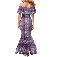 Hawaii Vintage Violet Hibiscus Tapa Pattern Family Matching Mermaid Dress and Hawaiian Shirt LT05 - Polynesian Pride