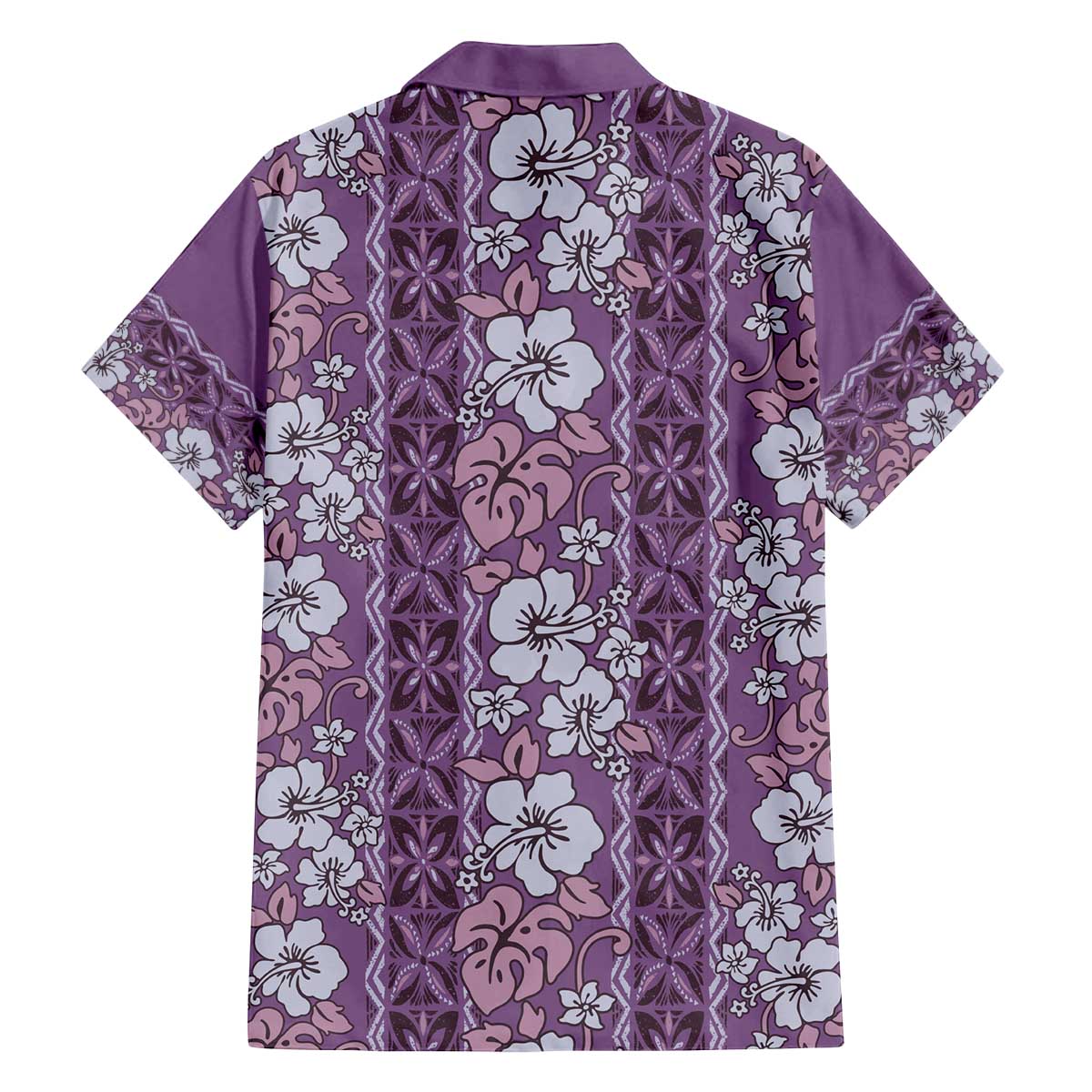 Hawaii Vintage Violet Hibiscus Tapa Pattern Family Matching Off Shoulder Short Dress and Hawaiian Shirt LT05 - Polynesian Pride