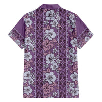 Hawaii Vintage Violet Hibiscus Tapa Pattern Family Matching Off Shoulder Short Dress and Hawaiian Shirt LT05 - Polynesian Pride