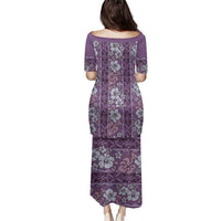 Hawaii Vintage Violet Hibiscus Tapa Pattern Family Matching Puletasi and Hawaiian Shirt
