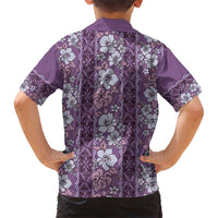 Hawaii Vintage Violet Hibiscus Tapa Pattern Family Matching Short Sleeve Bodycon Dress and Hawaiian Shirt LT05 - Polynesian Pride