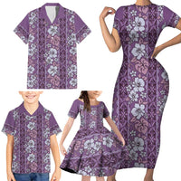 Hawaii Vintage Violet Hibiscus Tapa Pattern Family Matching Short Sleeve Bodycon Dress and Hawaiian Shirt LT05 - Polynesian Pride