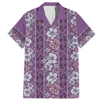 Hawaii Vintage Violet Hibiscus Tapa Pattern Family Matching Short Sleeve Bodycon Dress and Hawaiian Shirt LT05 Dad's Shirt - Short Sleeve Violet - Polynesian Pride